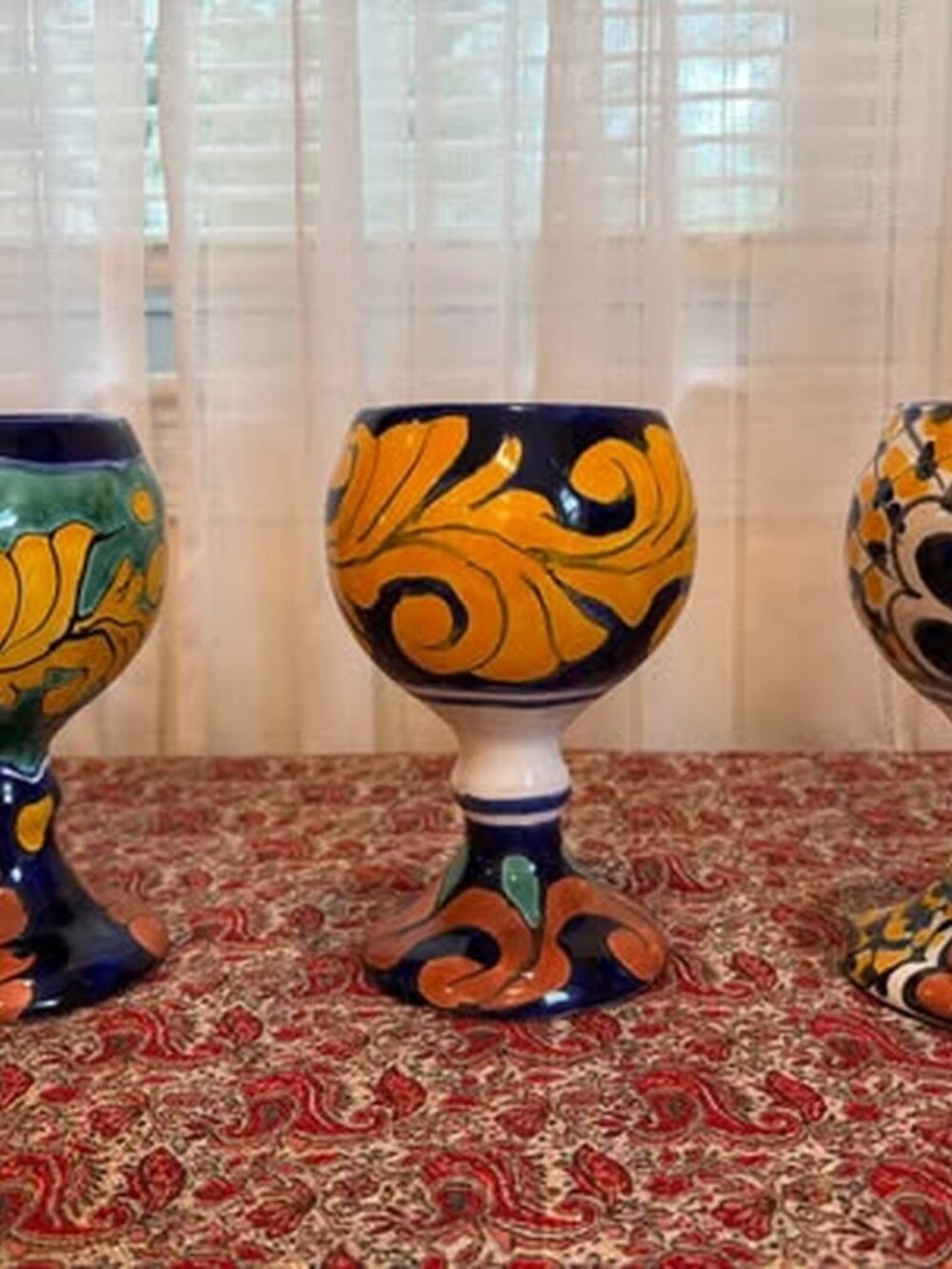 Set of 3 Ruth Mex Talavera Ceramic Goblets